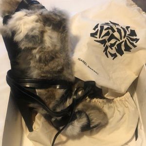 Isabel Marant black leather rabbit fur ankle boots size 8